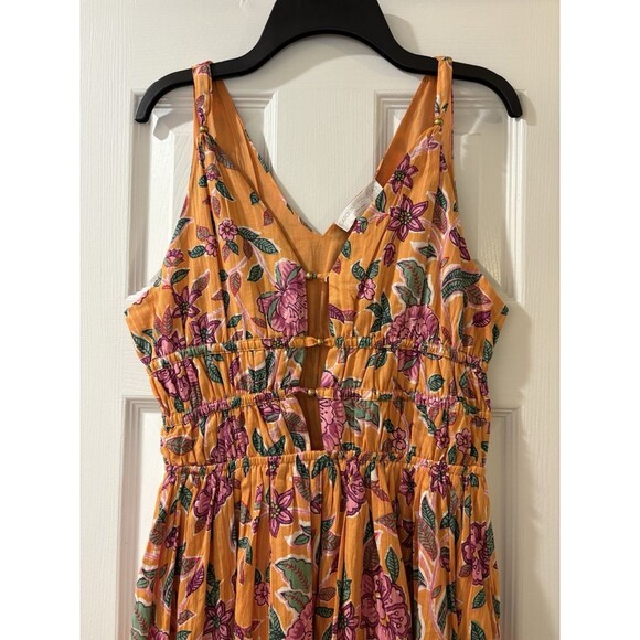 Caroline Constas womens Sleeveless Midi Dress size Medium Orange Floral Cotton - Picture 4 of 7